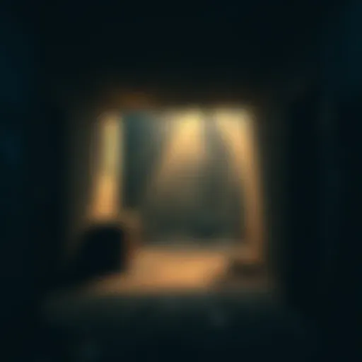 A dimly lit basement with shadows and an unsettling presence, reflecting a family's fear of the supernatural.