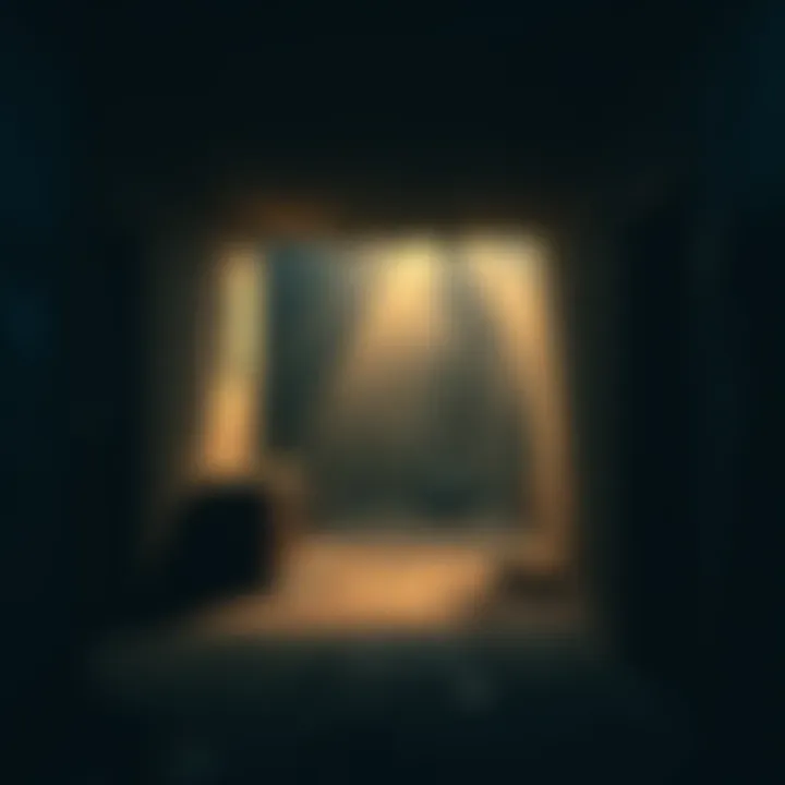 A dimly lit basement with shadows and an unsettling presence, reflecting a family's fear of the supernatural.
