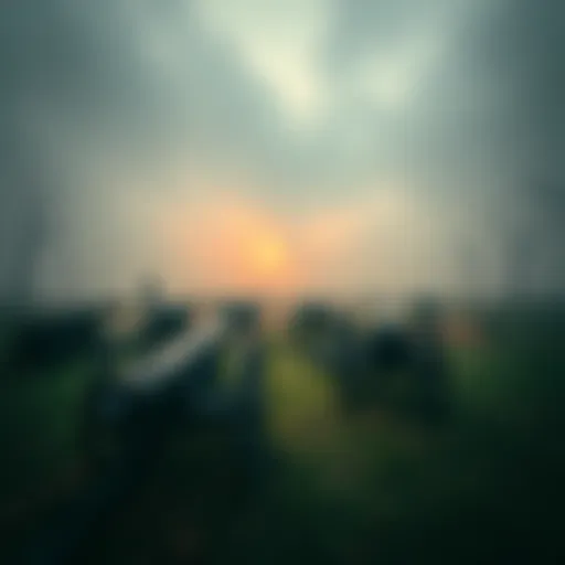 A foggy battlefield at Gettysburg with remnants of old cannons, evoking a sense of history and haunting memories.