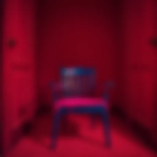 A close-up of an empty chair in a dimly lit room, showing unusual details captured by an infrared camera, suggesting a haunting presence.