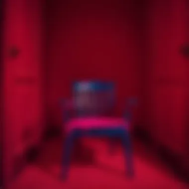Infrared Camera Captures Haunted Chair A close-up of an empty chair in a dimly lit room, showing unusual details captured by an infrared camera, suggesting a haunting presence.