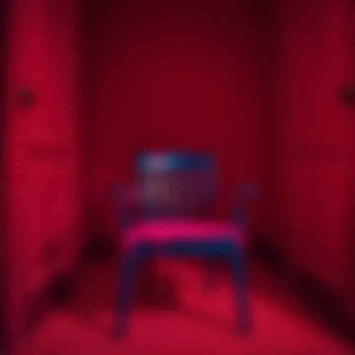 Infrared Camera Captures Haunted Chair A close-up of an empty chair in a dimly lit room, showing unusual details captured by an infrared camera, suggesting a haunting presence.