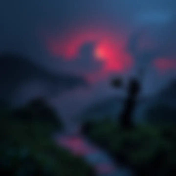 A dark Colombian countryside scene with a shadowy figure representing La Llorona near a river, surrounded by coffee plants and mist, evoking a sense of fear and folklore.