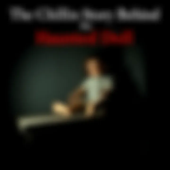 An old, eerie doll sitting on a shelf in a dimly lit room, casting a shadow that adds to its unsettling presence.