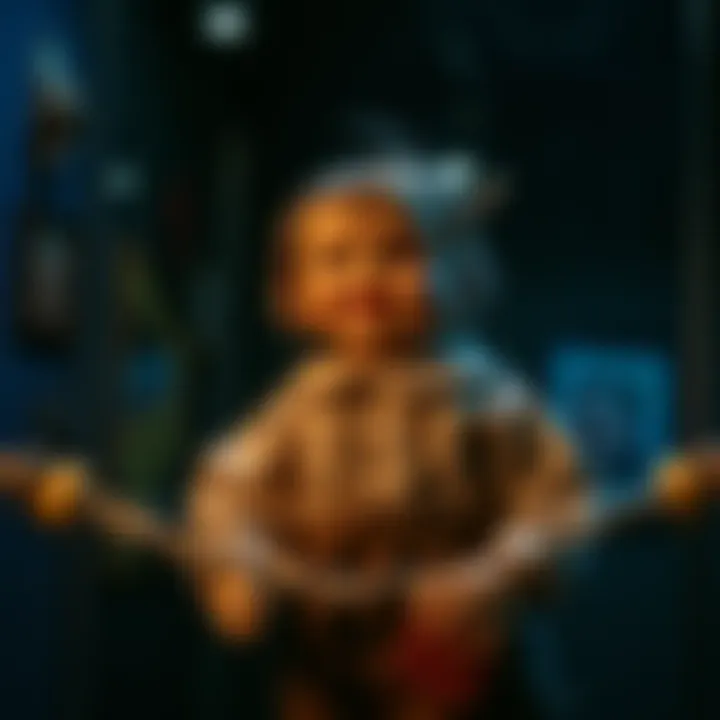 A creepy doll displayed in Zak Bagans' Haunted Museum, surrounded by dim lighting and eerie décor, evoking unsettling feelings.