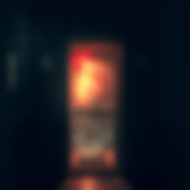 A dimly lit old elevator in a museum, with flickering lights and a ghostly figure faintly visible in the background, creating an eerie atmosphere.