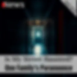 Dimly lit hallway with eerie shadows and a dog looking toward an unseen presence