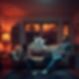 A family sitting in a living room with flying furniture and moving glasses, showcasing their daily life with a ghost.