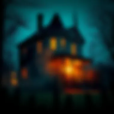 A historic Long Island house from 1870, shrouded in mist, with glowing shadows suggesting paranormal activity inside.