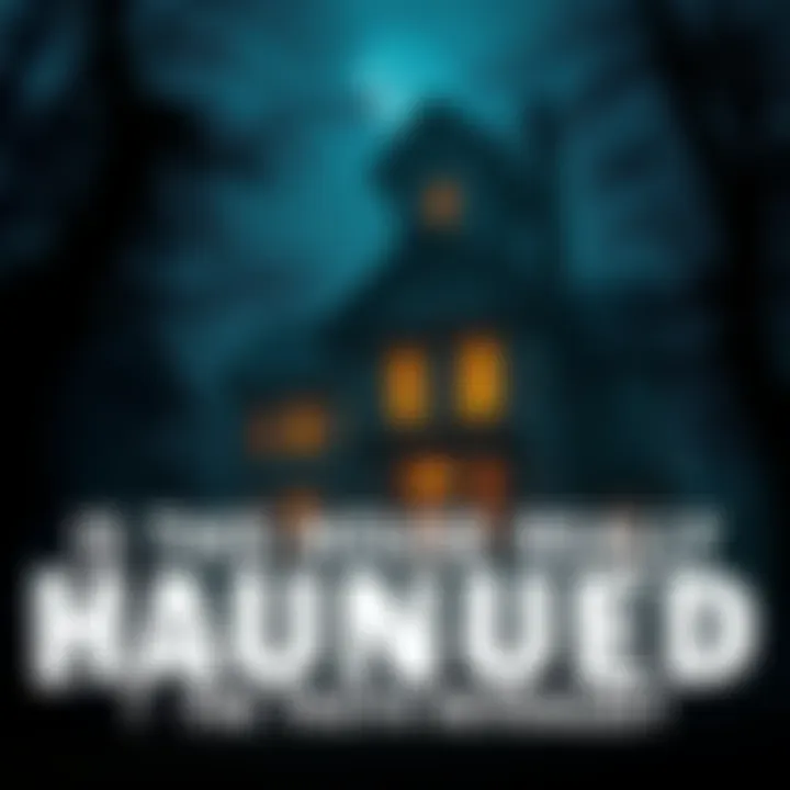 Haunted house at night An eerie old house with flickering lights in the windows, surrounded by dark trees and a foggy atmosphere
