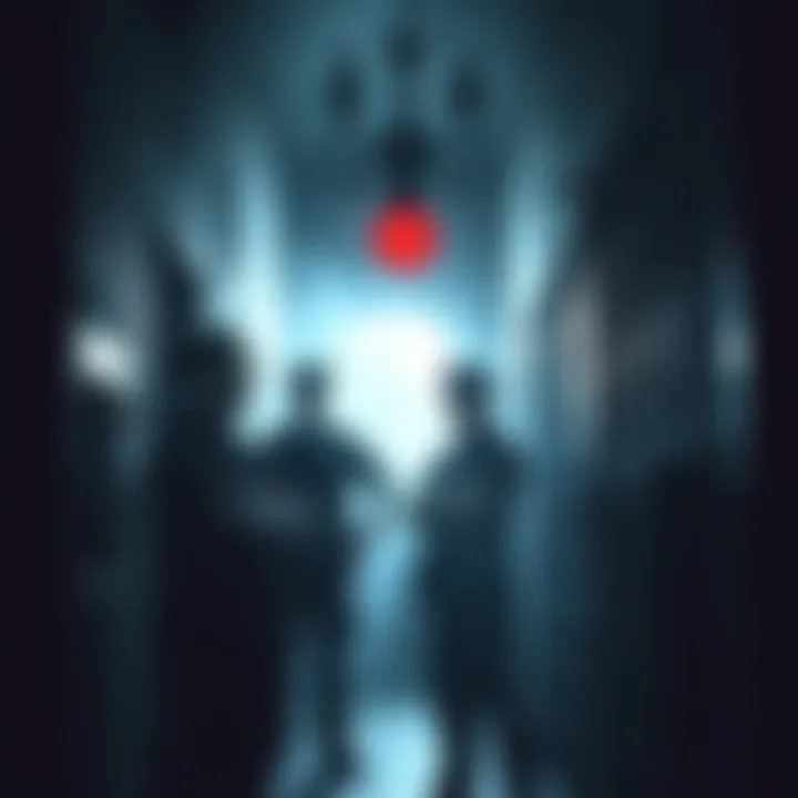 Officers in a haunted jail house Police officers investigating strange sounds in a dark jail setting with eerie shadows