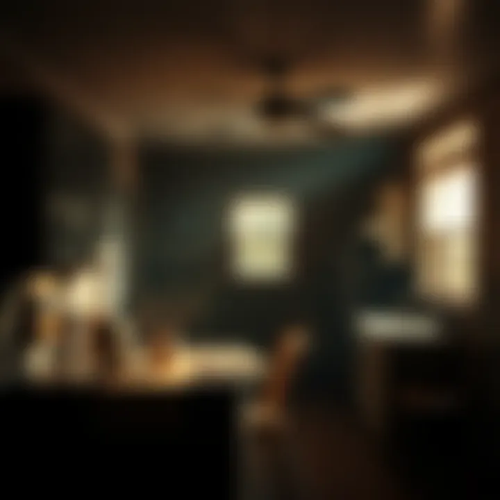 A dimly lit kitchen in a 126-year-old house, creating an eerie atmosphere. Shadows suggest something lurking in the corners.
