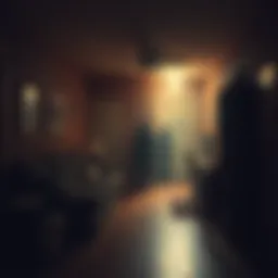 Dark, eerie apartment interior with shadowy figures and unsettling atmosphere