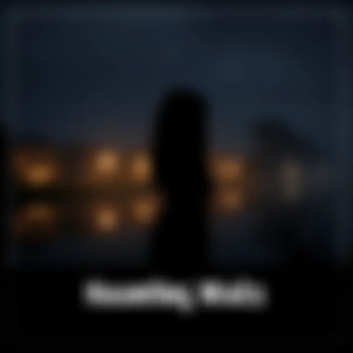 A dark night scene showing a silhouette of a woman by a river, with eerie sounds echoing in the background, representing La Llorona's legend.