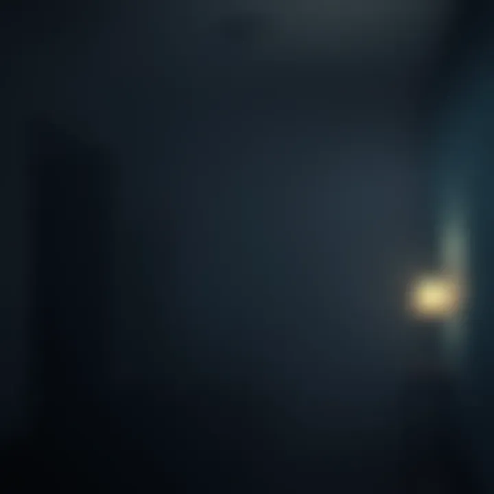 A dimly lit room with shadows and a mysterious figure clapping, creating an eerie atmosphere.