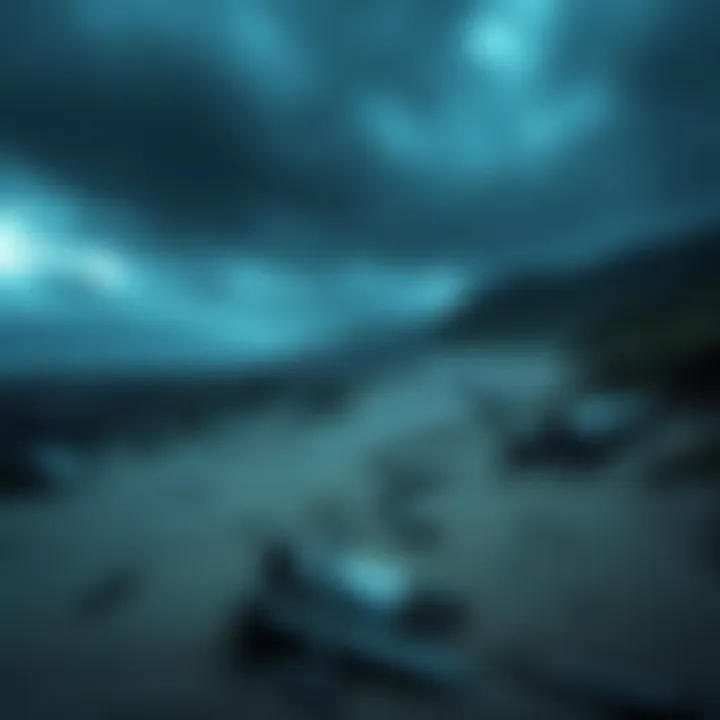 A haunting view of Thurso's stormy coastline with unsettling debris scattered across the sand