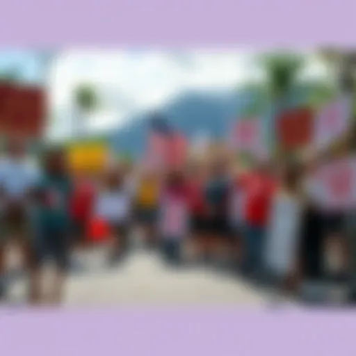 A scene showing activists in Hawaii protesting against Citizens United and Hobby Lobby with signs advocating for political funding reform.