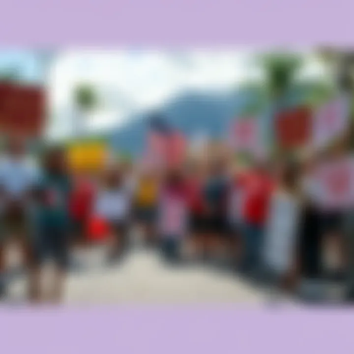 A scene showing activists in Hawaii protesting against Citizens United and Hobby Lobby with signs advocating for political funding reform.