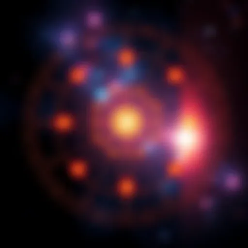 A diagram showing astrological squares with connections and lines, symbolizing growth and challenges in natal and synastry charts.