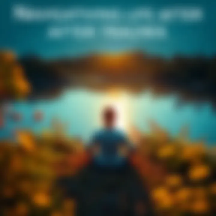 Individual sitting cross-legged in a peaceful setting, surrounded by nature, reflecting on their healing process after trauma