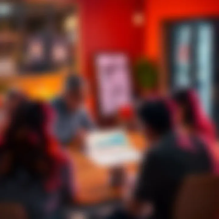 A person examining their health chart while sitting at a table, with a supportive group gathered around, discussing health and wellness.