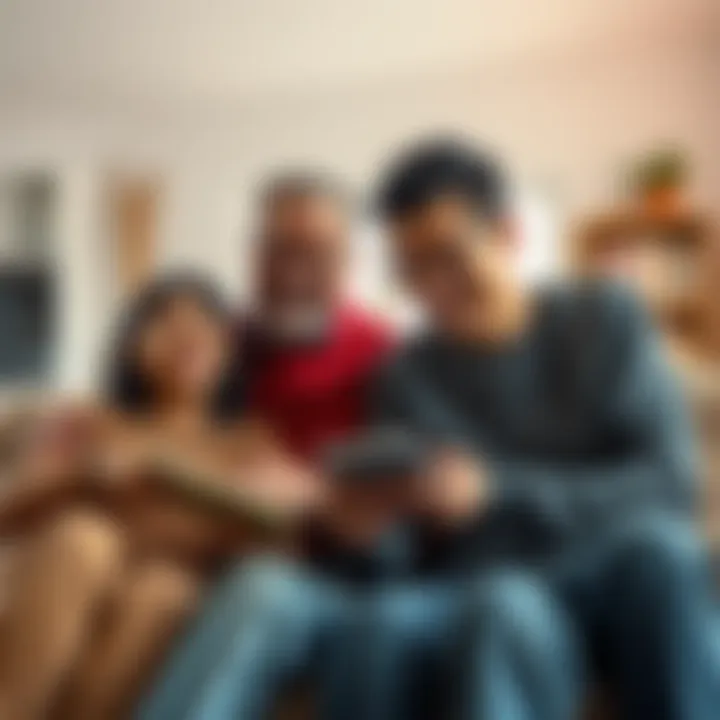 A 38-year-old man with his family, focusing on health and career topics, smiling together at home.