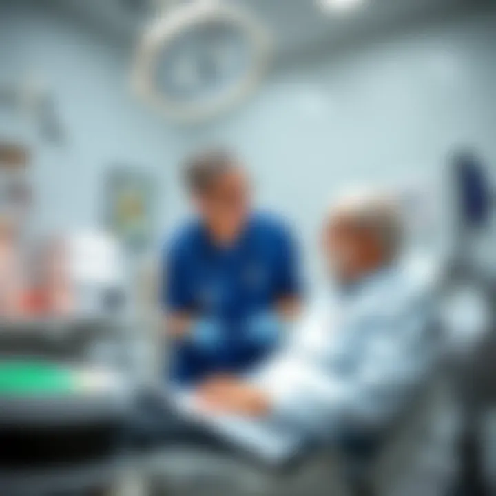A healthcare professional discussing rectal object removal costs with a patient in a medical office setting.