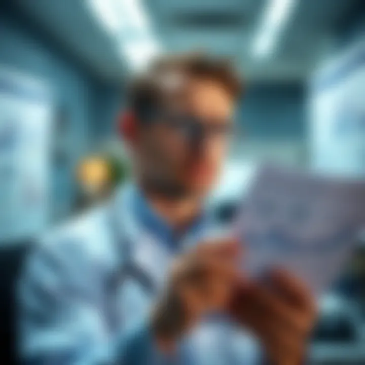 Healthcare professional looking concerned A healthcare professional appears worried while reviewing patient numbers and charts in an office setting.