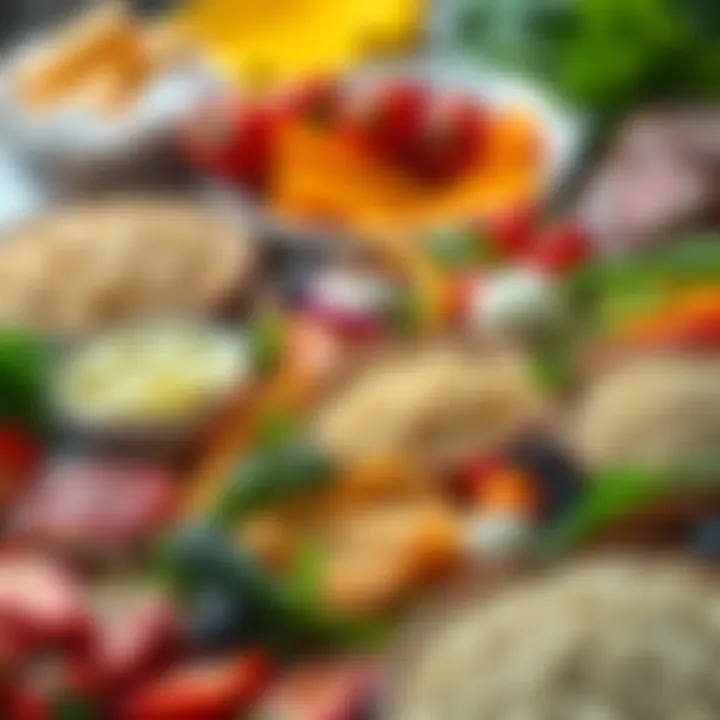 Healthy food options A colorful spread of fresh fruits, vegetables, and grains, representing various diets including Ayurvedic, vegan, and flexitarian