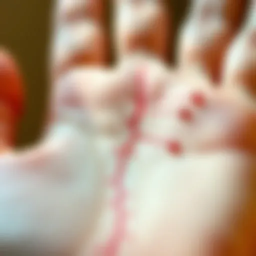 A close-up view of a palm showing the heart line with island symbols and breaks, illustrating their significance in palmistry and emotional insight.