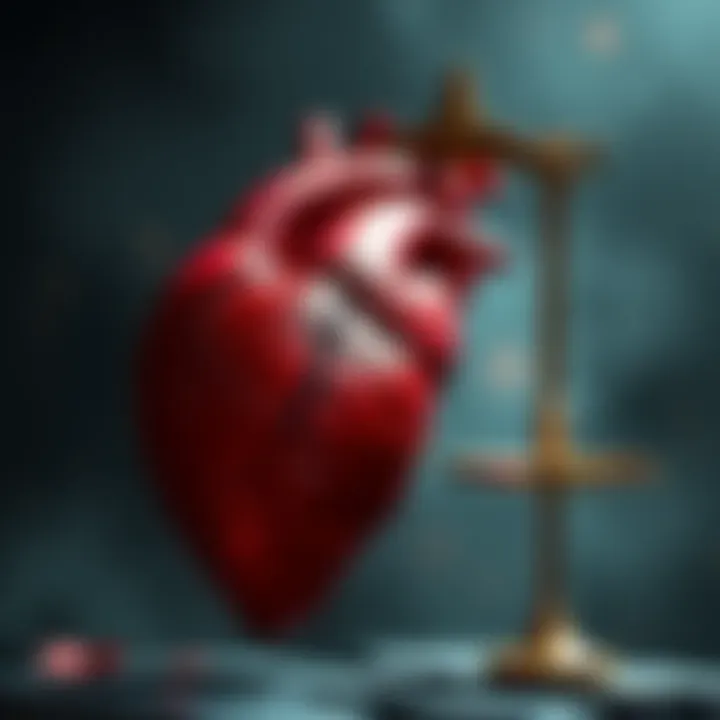 A symbolic representation of love intertwined with the concept of truth, featuring a heart and a balance scale.