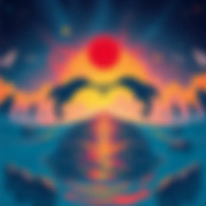 A surreal illustration depicting a Pisces sun contemplating love and loss, with elements of water and stars symbolizing emotional depth and aspiration.