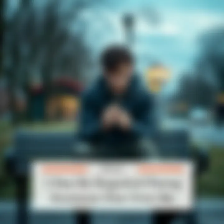 A person sitting alone on a park bench, looking thoughtful and sad, with a distant gaze and a tarot card in hand, symbolizing regret in relationships.