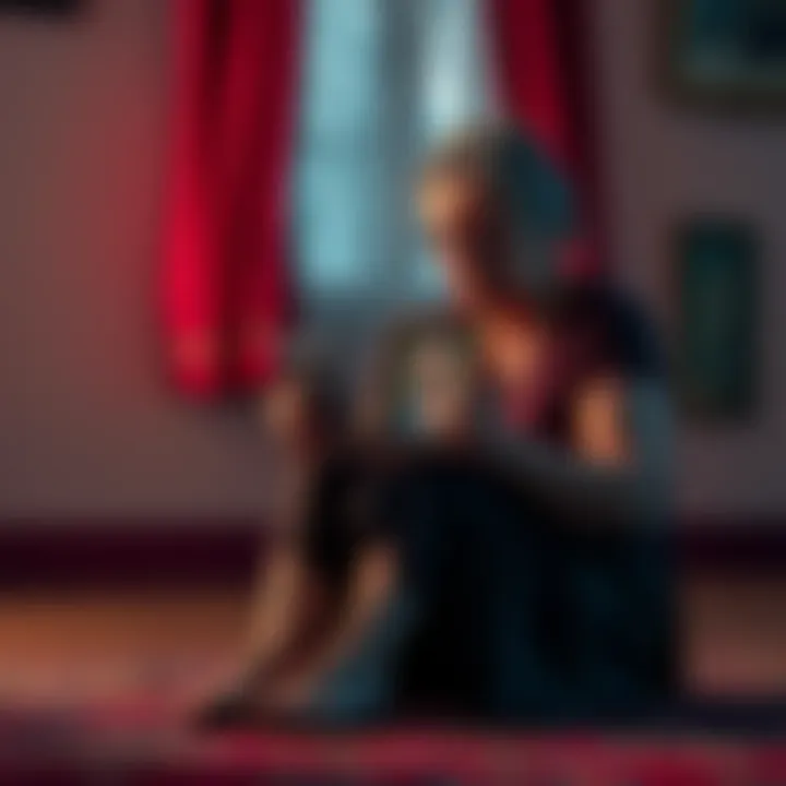 A grieving widow sitting alone, holding a photo of her late husband, expressing her sorrow and seeking connection with others.