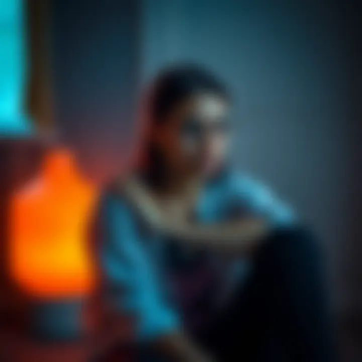 Heartbroken Woman Reflecting A Cancer woman sits alone, looking upset and lost in thought after being ghosted by a Capricorn man, surrounded by dim light that signifies her emotional turmoil.