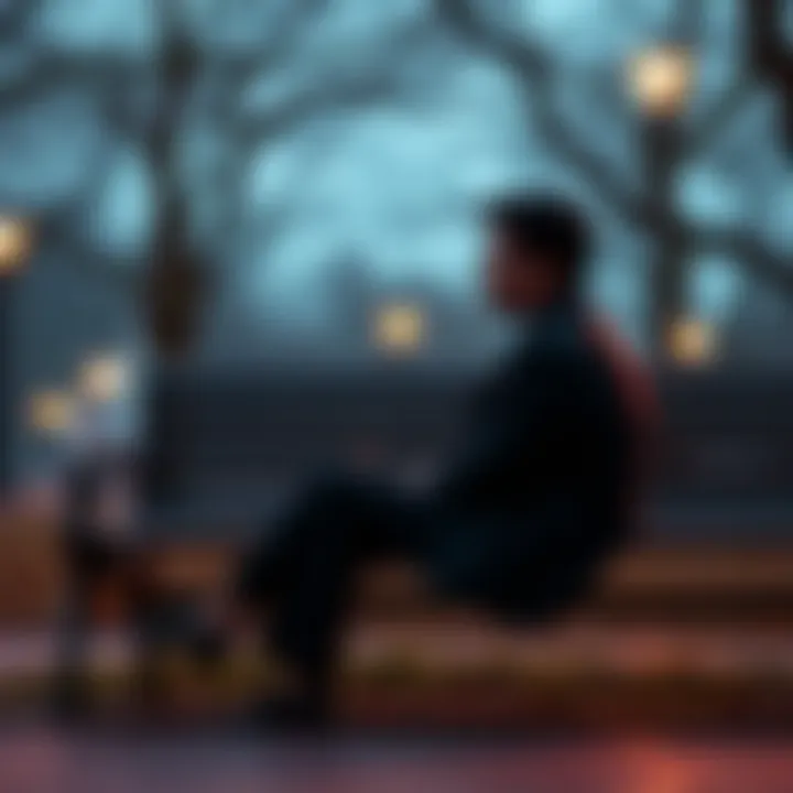 A person sitting alone with a thoughtful expression A person with a pensive look sitting on a park bench, reflecting on their twinflame connection and the need for closure.