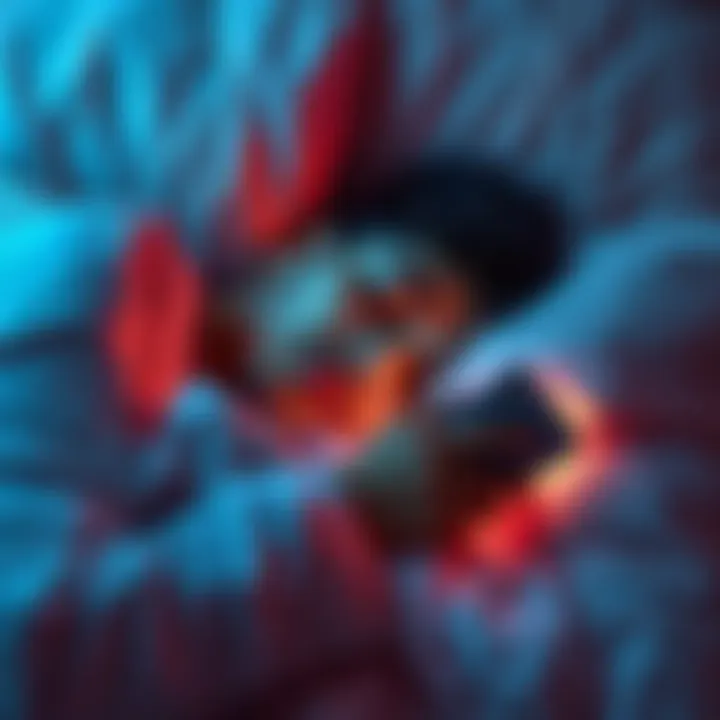 A heavy sleeper in bed with a phone beside them, showing a calm and peaceful sleep despite alarms ringing.