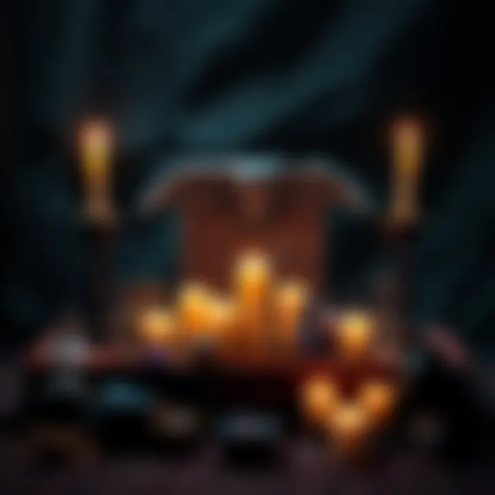 A beautifully arranged Hecate altar featuring candles, crystals, and symbolic items, creating a sacred space.