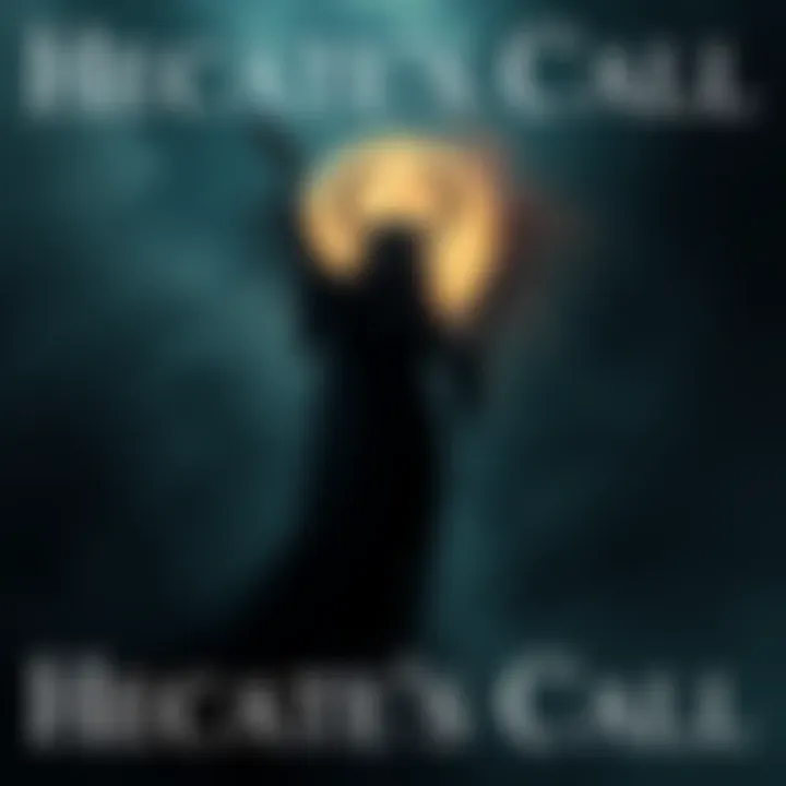 Hecate's Call A dark silhouette of Hecate, the goddess, surrounded by mist and shadows, symbolizing her powerful presence and call for attention.