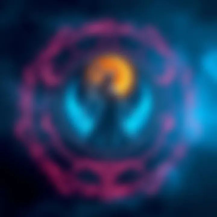 Hecate's Symbol A depiction of Hecate with a crescent moon and mystical symbols, representing her connection to witchcraft and magic.