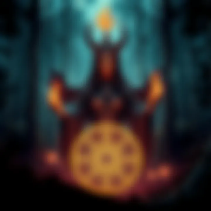 Hecate's Symbol A visual representation of Hecate, featuring a three-faced goddess holding torches and surrounded by dark woods and glowing symbols.