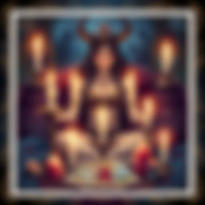 An illustration of Hecate surrounded by candles and tarot cards, symbolizing guidance for new practitioners in magic and witchcraft