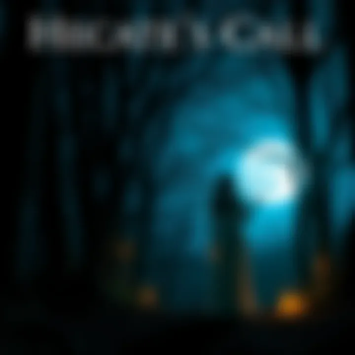 A serene night scene with a full moon illuminating a woman standing in a forest with candles, symbolizing a connection to Hecate.