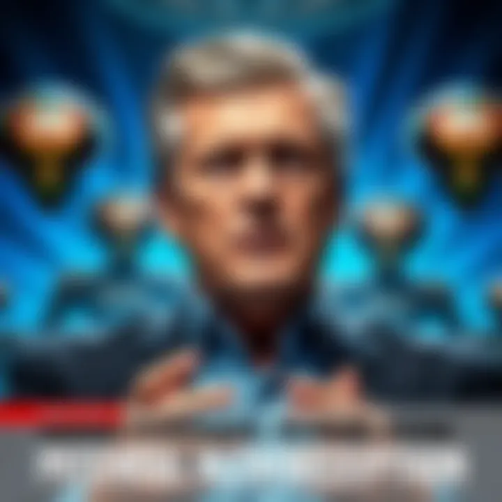 Hegseth speaking about potential alien deception with a serious expression, surrounded by images of aliens and blue beams in the background