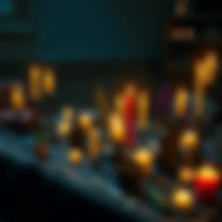 A table adorned with candles, herbs, and symbolic offerings for Hekate's yearly contract ritual.