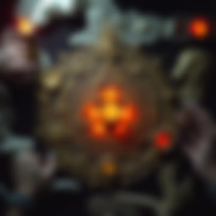 A crafted conjuration circle for Hekate rituals, featuring symbols, a triangle of Arte, and a central scrying device.