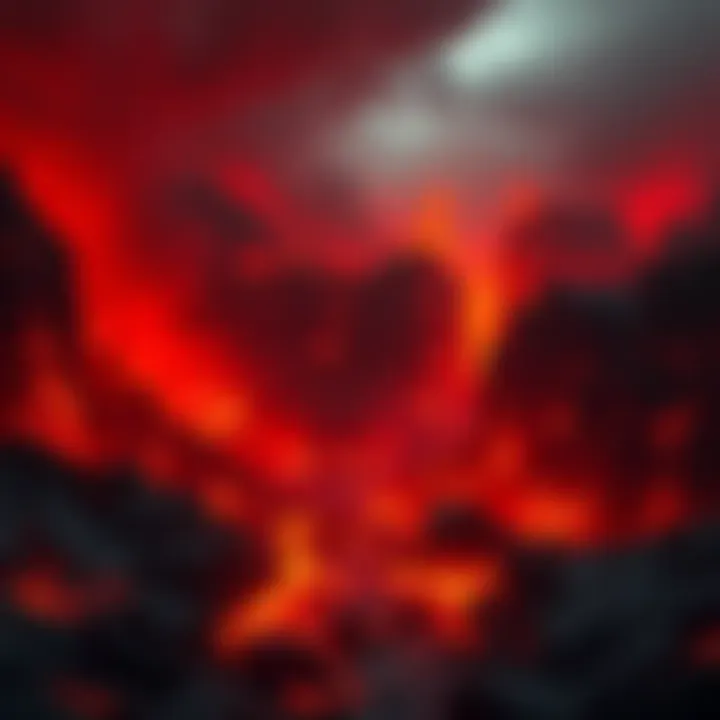 A dark, fiery landscape representing a vision of Hell, with flames and shadows creating a sense of despair.
