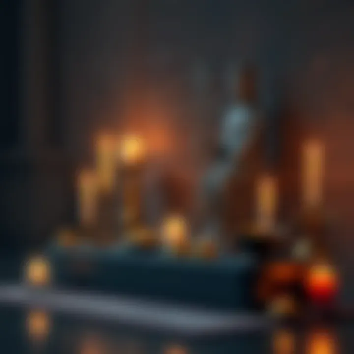 Hellenic polytheism worship setup A small altar set up for Hellenic polytheism with candles, offerings, and a statue of an ancient Greek deity.