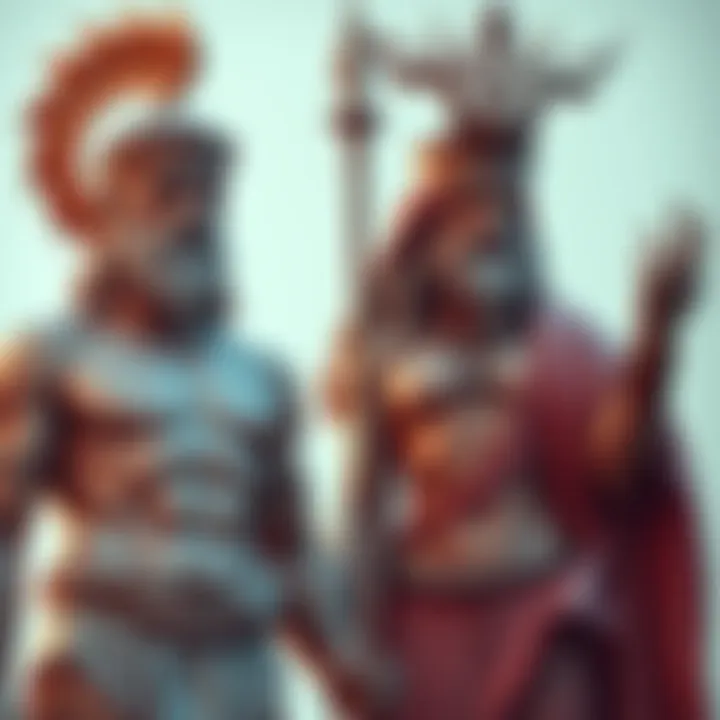 An artistic depiction of the Hellenic gods Apollo and Hecate, showcasing their distinct features and regal presence, symbolizing their eternal nature.