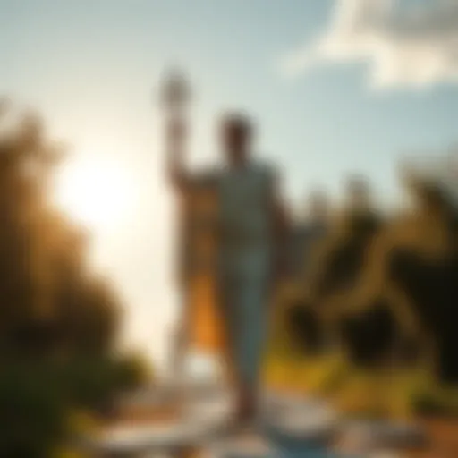 A person standing in a sunlit grove, feeling inspired by Lord Apollo, with symbols of Hellenism around them, reflecting on friendships and personal growth.